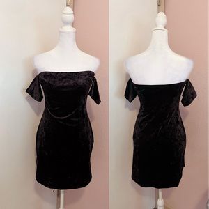Black velvet off the shoulder dress